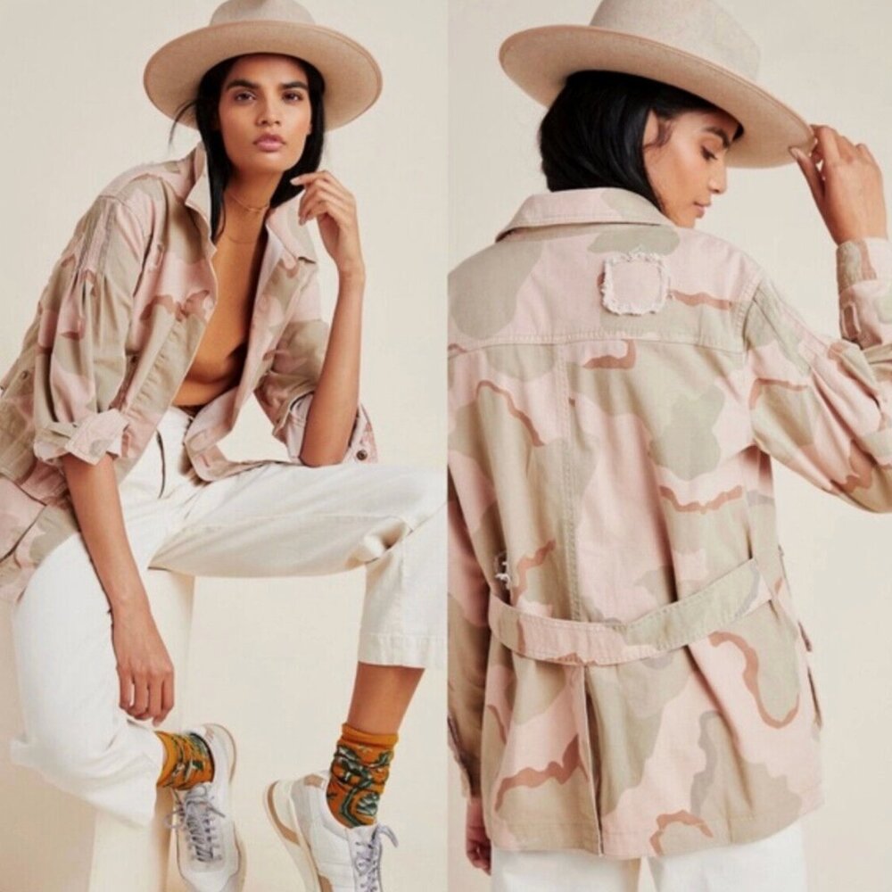 Anthropologie Lida Jacket Medium Camo Canvas Distressed